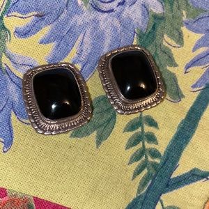 Silver and Black Onyx clip earrings